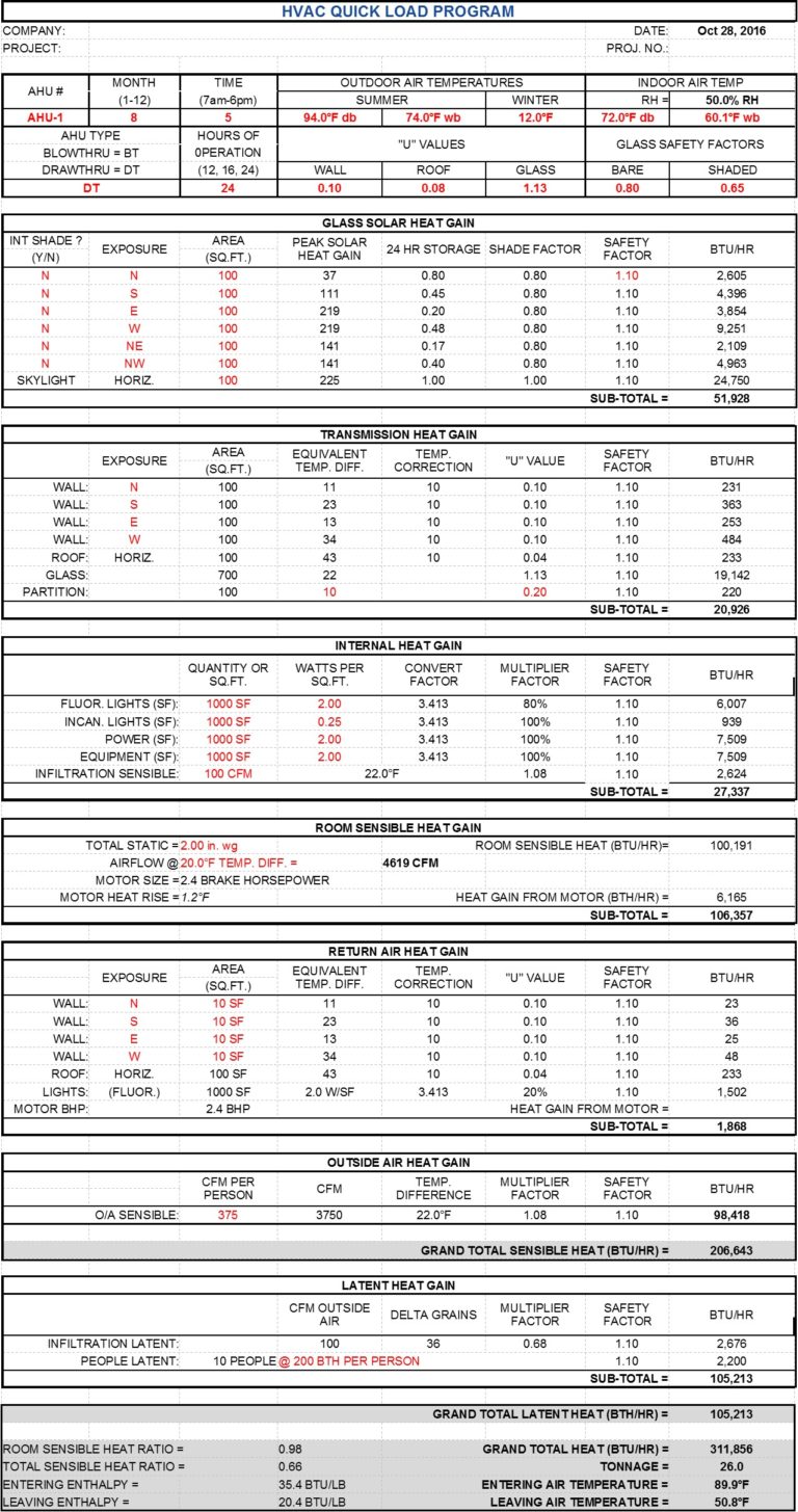 HVAC Load Calculation Worksheet | HVAC Design | Psychrometrics